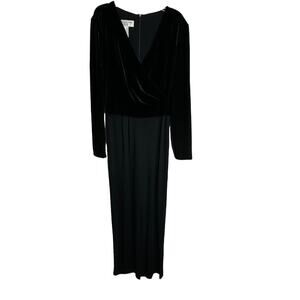 Jones New York Black Velvet Jumpsuit Size 6 Wide Leg Long Sleeve Formal Party